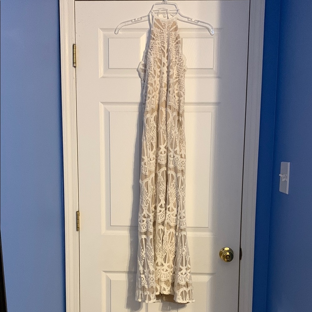 Elegant Cream Lace Halter Mermaid Dress Size XS